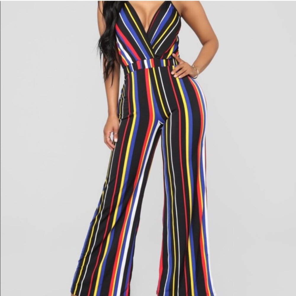 FASHION NOVA Striped Jumpsuit Size S